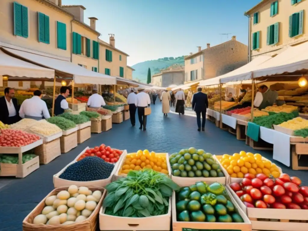 Vibrante mercado al aire libre en Provenza con influencia italiana en cocina Provenza