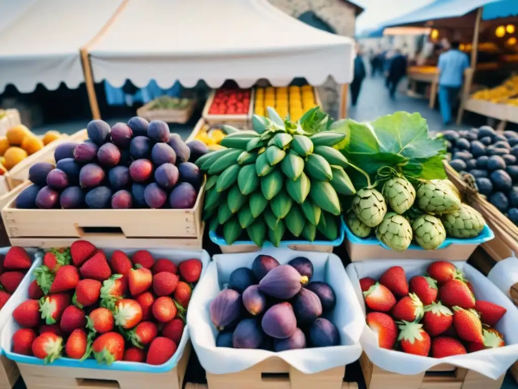 Un vibrante mercado al aire libre en Francia con superfoods franceses para salud