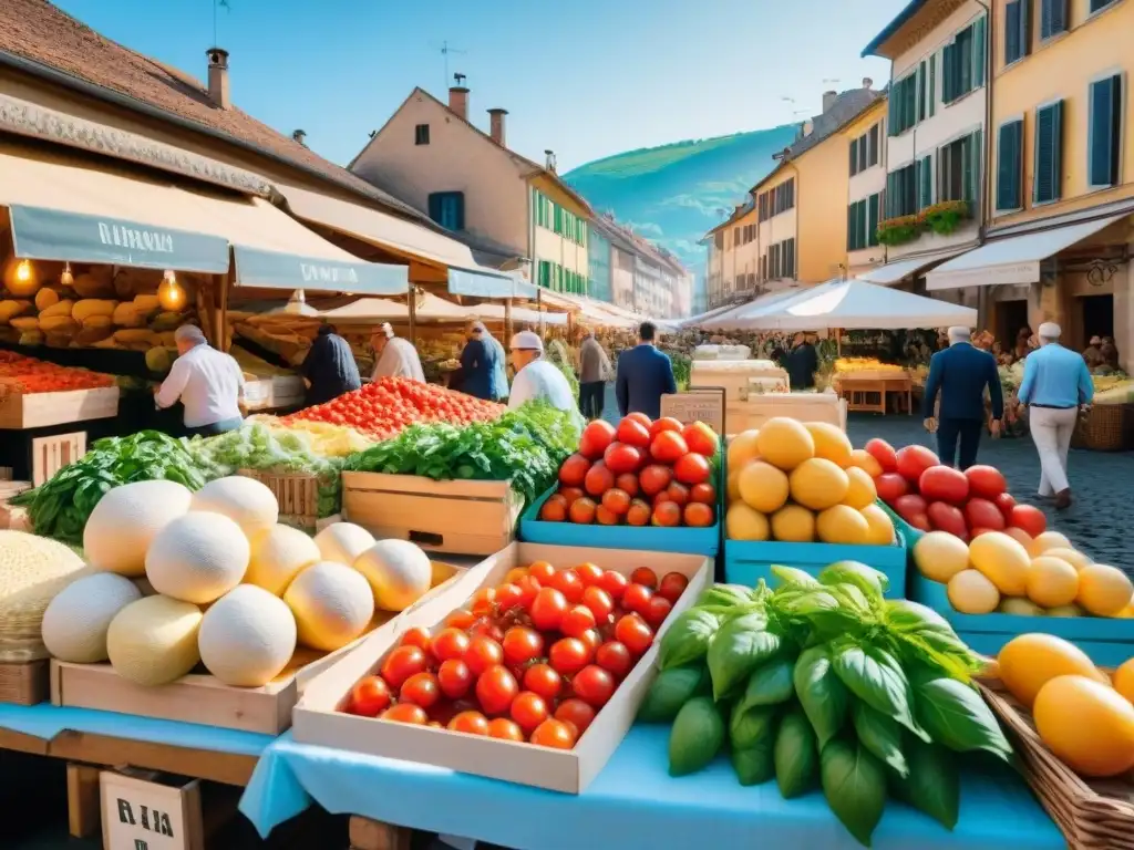 Vibrante mercado al aire libre en RódanoAlpes con influencia italiana en la cocina