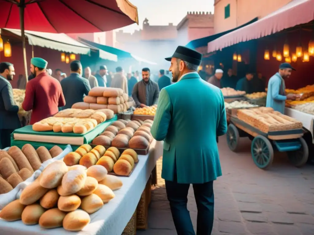 Un vibrante mercado al aire libre en Marrakech con influencias de cocina francesa tradicional y sabores norteafricanos