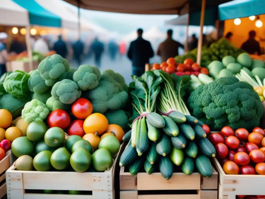 Un vibrante mercado al aire libre en Francia destaca productos feos, mientras un vendedor apasionado explica su belleza y sabor a clientes intrigados