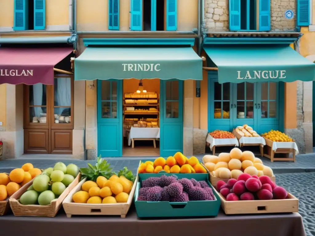 Un vibrante mercado al aire libre en Languedoc, Sur de Francia, rebosante de gastronomía local y coloridas delicias regionales