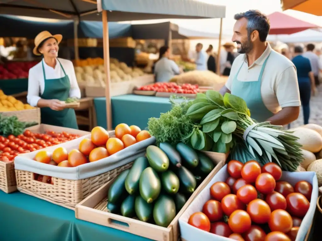 Un vibrante mercado al aire libre en Provenza, Francia, repleto de ingredientes frescos y coloridos