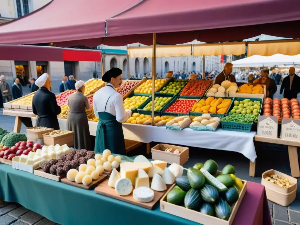 Un vibrante mercado de alimentos en Lyon, Francia: riqueza gastronomía francesa influencia cultural