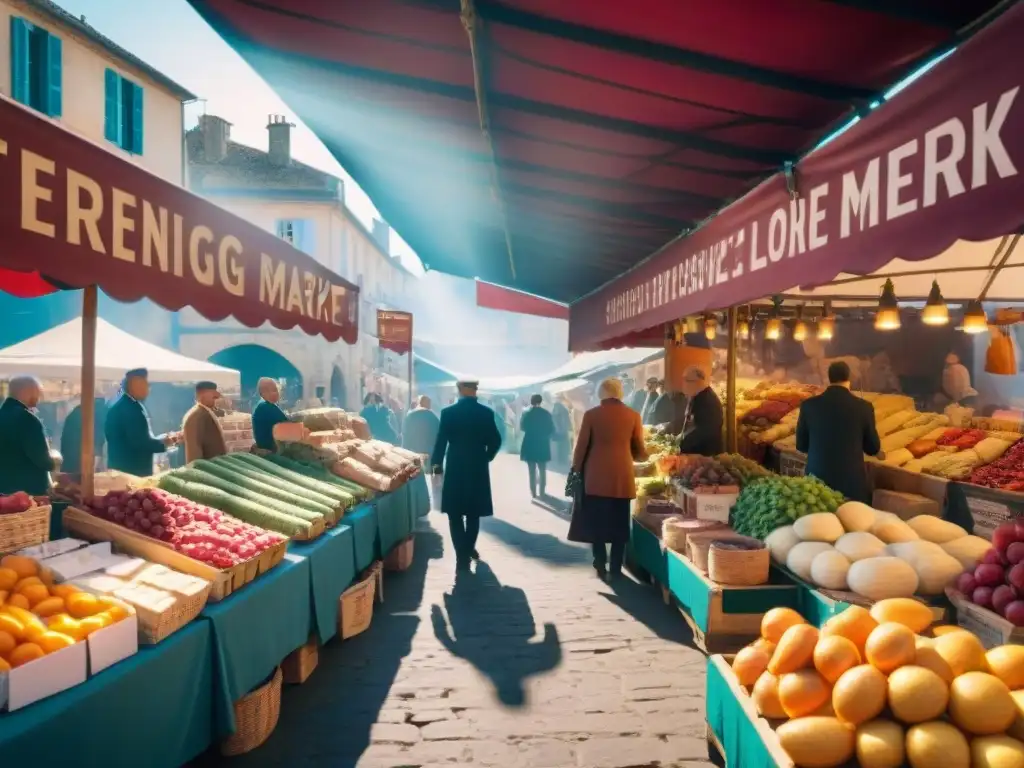 Vibrante mercado de alimentos en el Suroeste de Francia con coloridos productos frescos y delicias locales