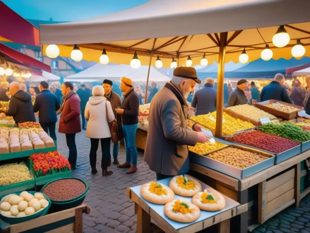 Un vibrante mercado de comida tradicional en Alsacia, Francia, durante festivales gastronómicos