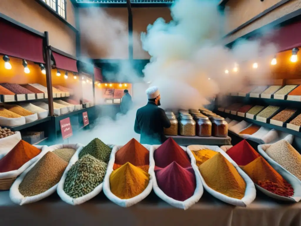 Vibrante mercado de especias en Provenza, Francia, reflejando la revolución de especias en la cocina francesa