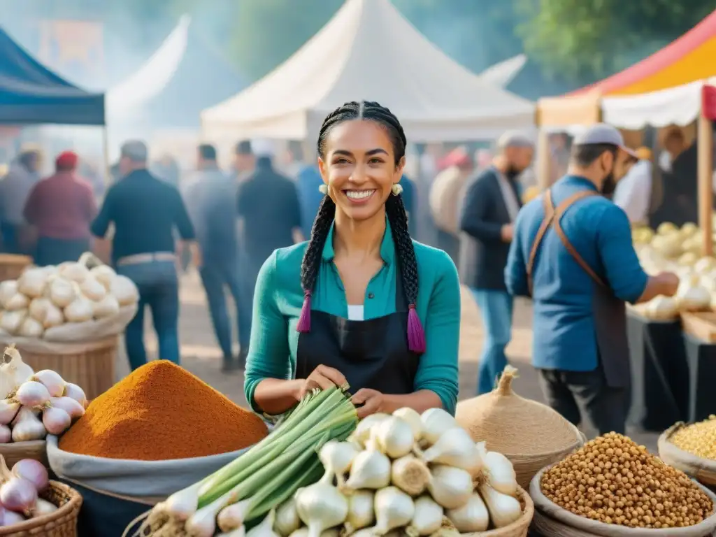 Un vibrante mercado en el Festival del Ajo de Tours, con productos y actividades relacionadas con el ajo