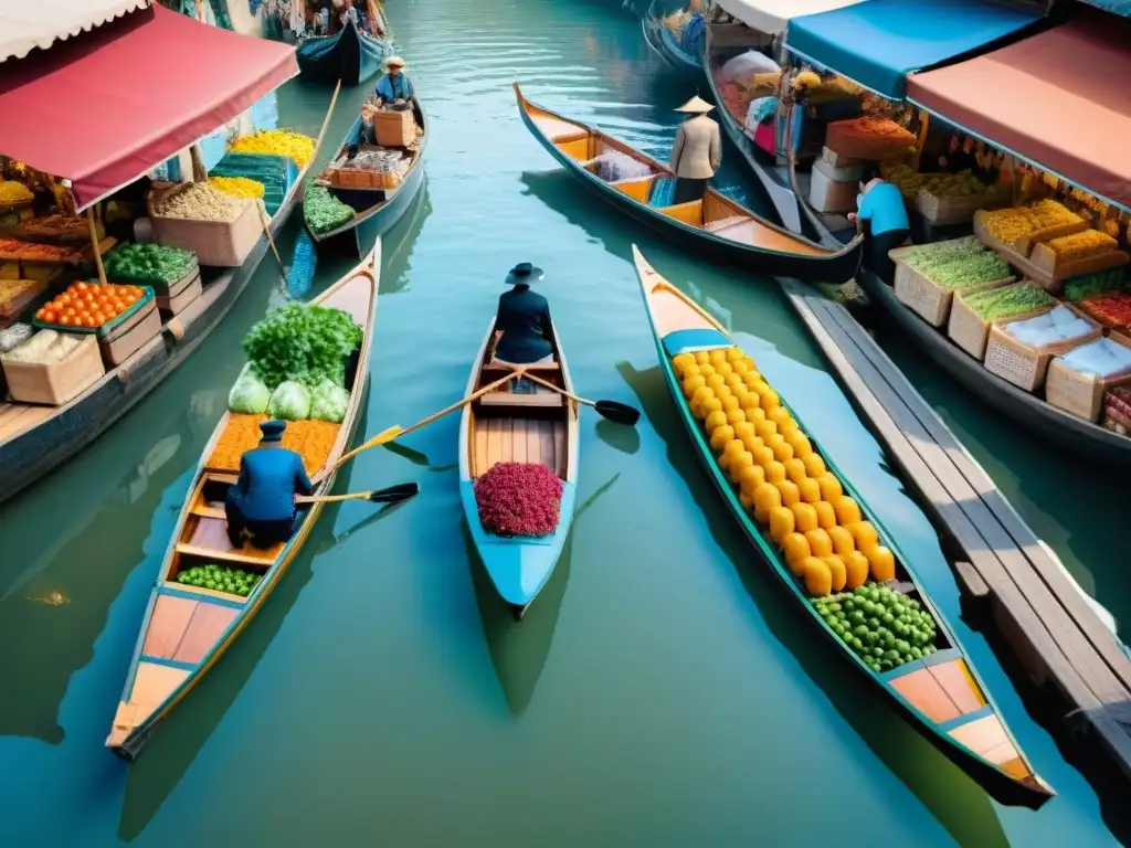 Vibrante mercado flotante en Francia, con productos locales y actividad