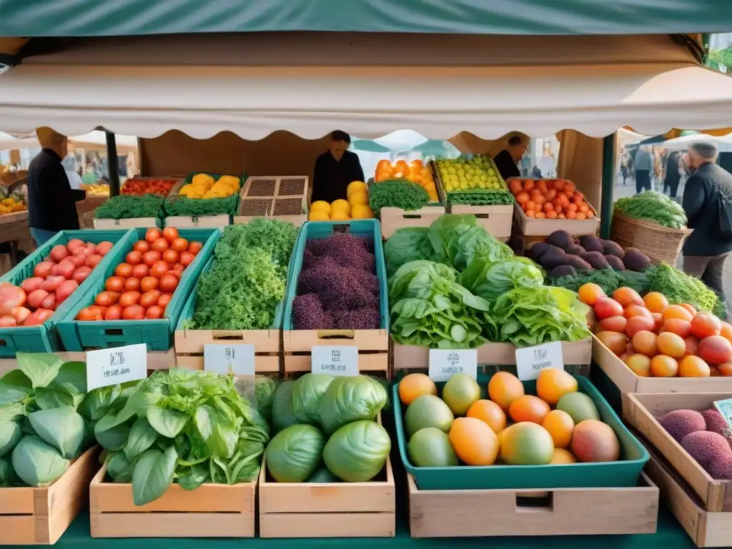 Un vibrante mercado francés al aire libre con ingredientes frescos de la gastronomía francesa