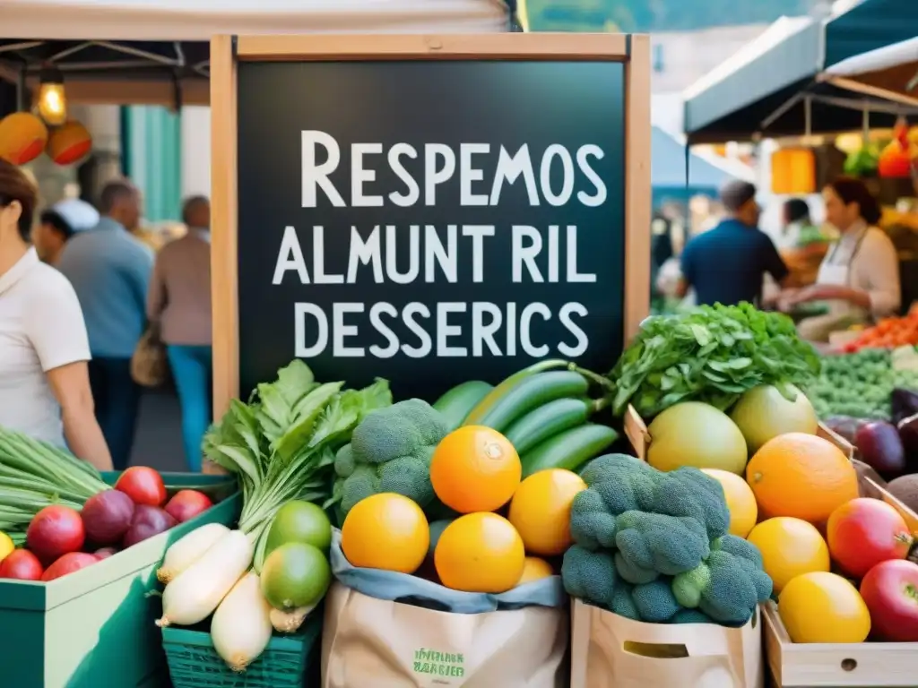 Vibrante mercado francés promoviendo la legislación sobre desperdicio alimentario en Francia