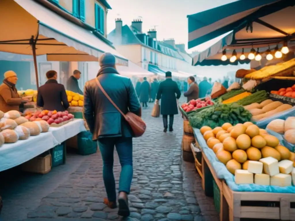 Un vibrante mercado francés sin desperdicios,  lleno de productos frescos y coloridos