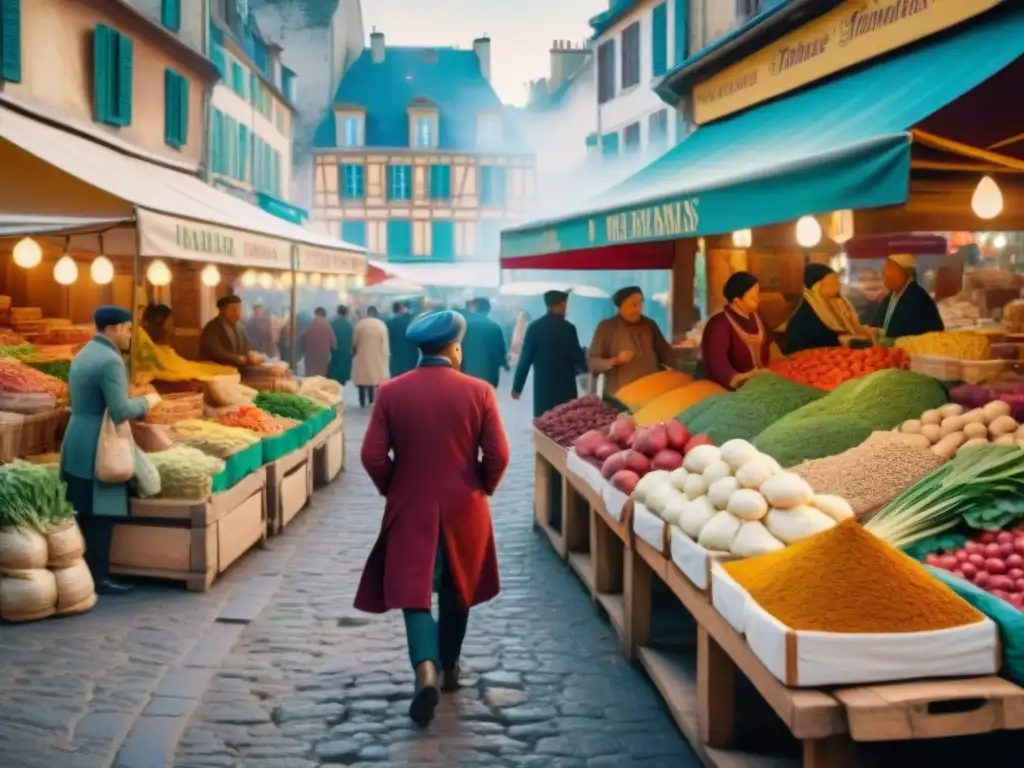 Vibrante mercado francés con influencia de colonias en cocina francesa