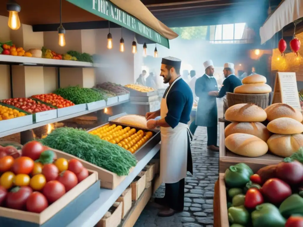 Un vibrante mercado francés con influencias extranjeras en cocina francesa