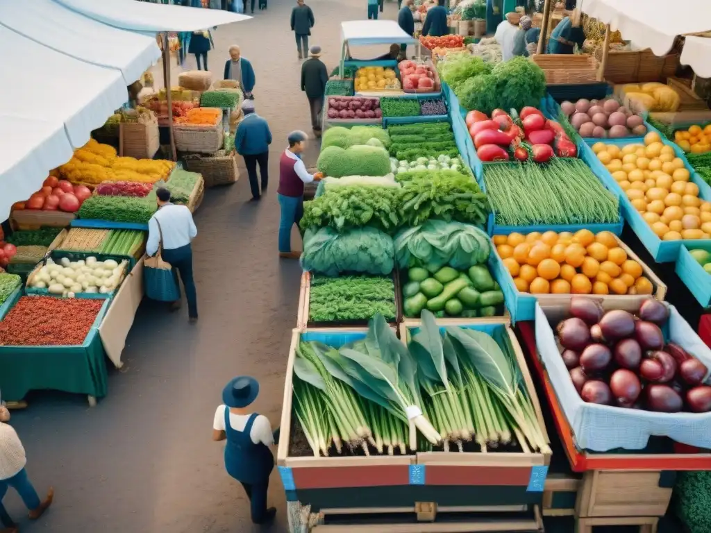 Vibrante mercado francés con permacultura en acción: agricultores locales y productos frescos