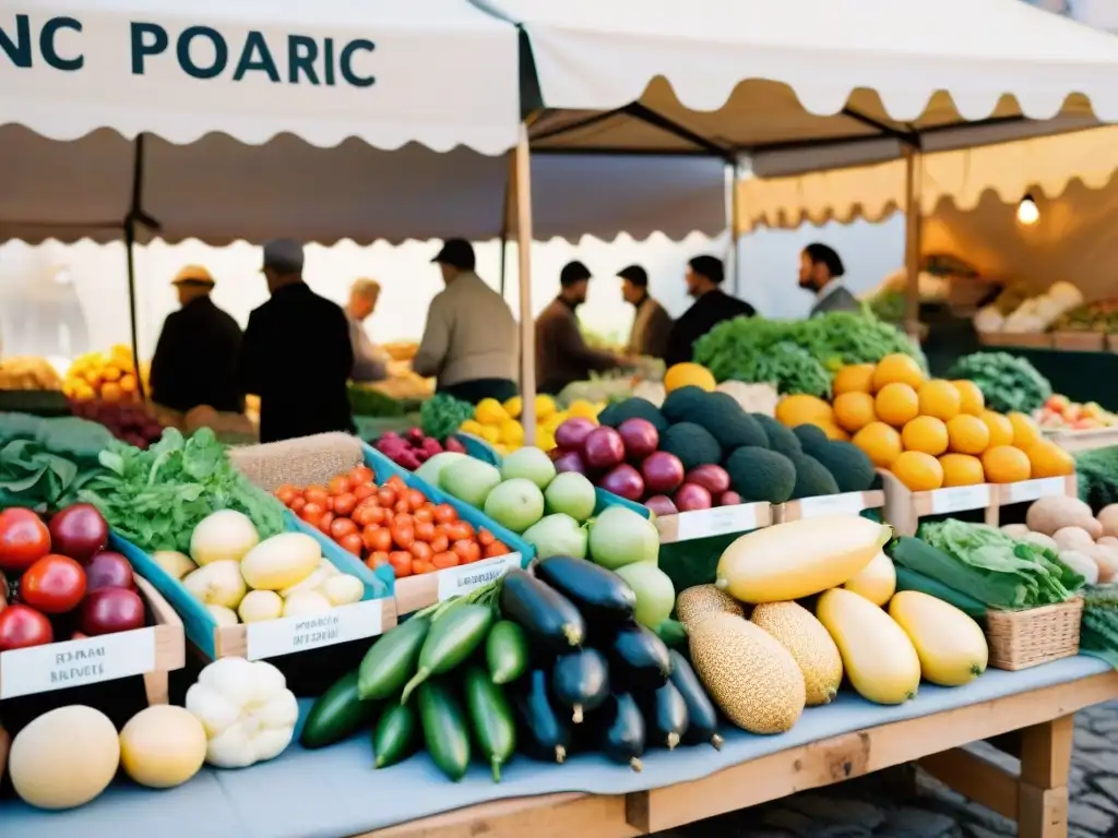 Vibrante mercado francés con productos orgánicos y agricultores felices