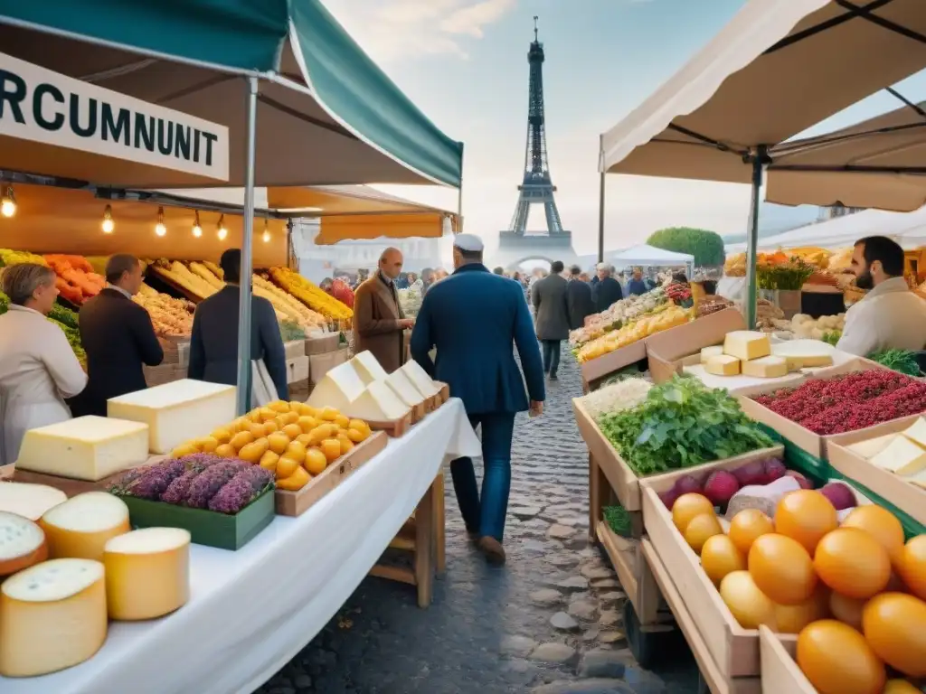 Vibrante mercado francés: productos frescos, quesos artesanales y flores