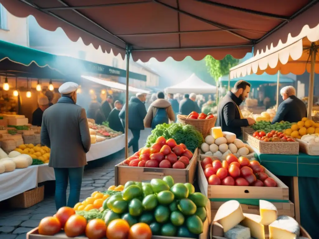 Vibrante mercado francés con productos frescos y coloridos