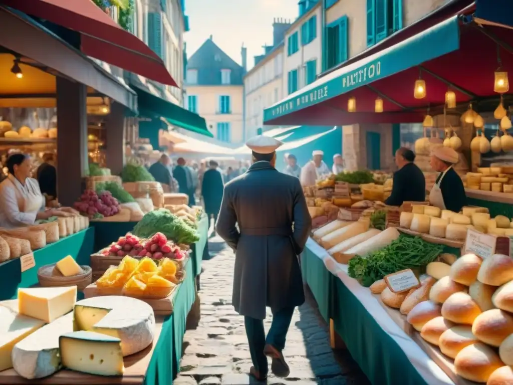 Un vibrante mercado francés rebosante de ingredientes auténticos y coloridos