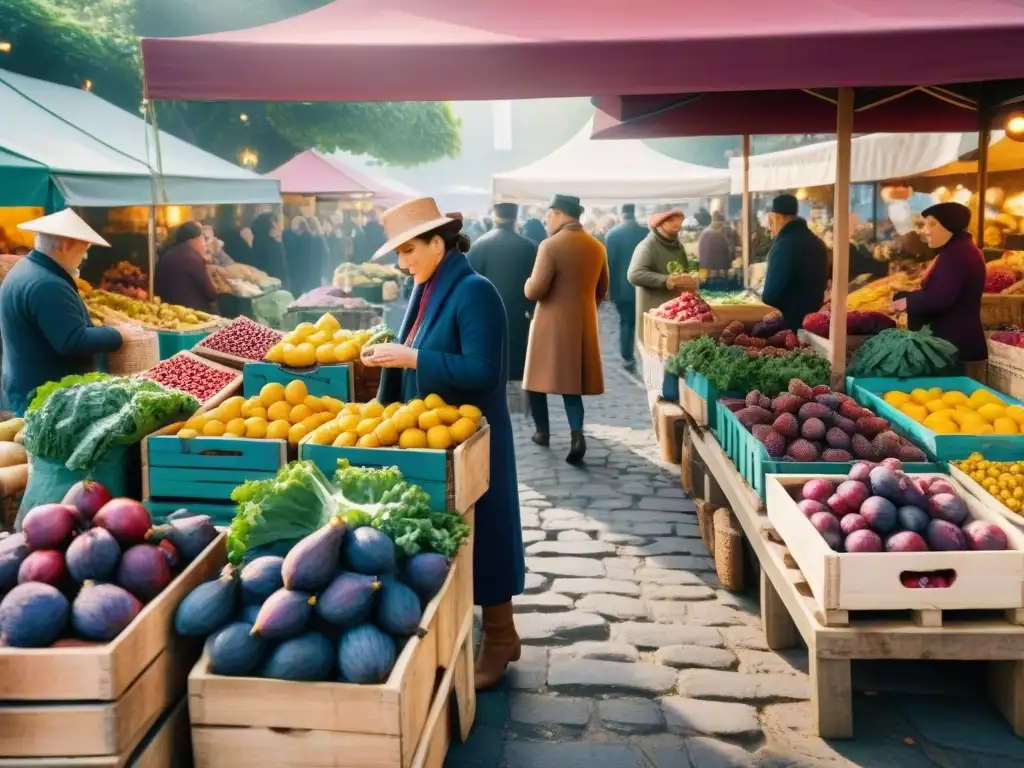 Un vibrante mercado francés con superfoods para salud en una atmósfera auténtica y acogedora