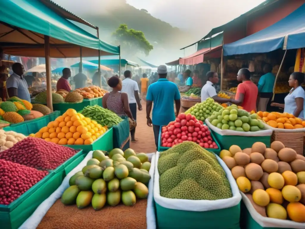 Un vibrante mercado en Mayotte, lleno de frutas, especias y ingredientes locales