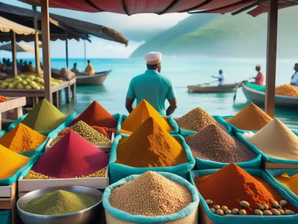 Un vibrante mercado local en Martinica con sabores y colores que reflejan la influencia culinaria india