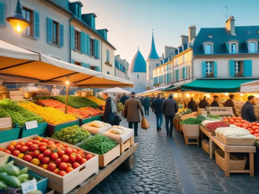 Un vibrante mercado local en Francia con productos frescos y coloridos