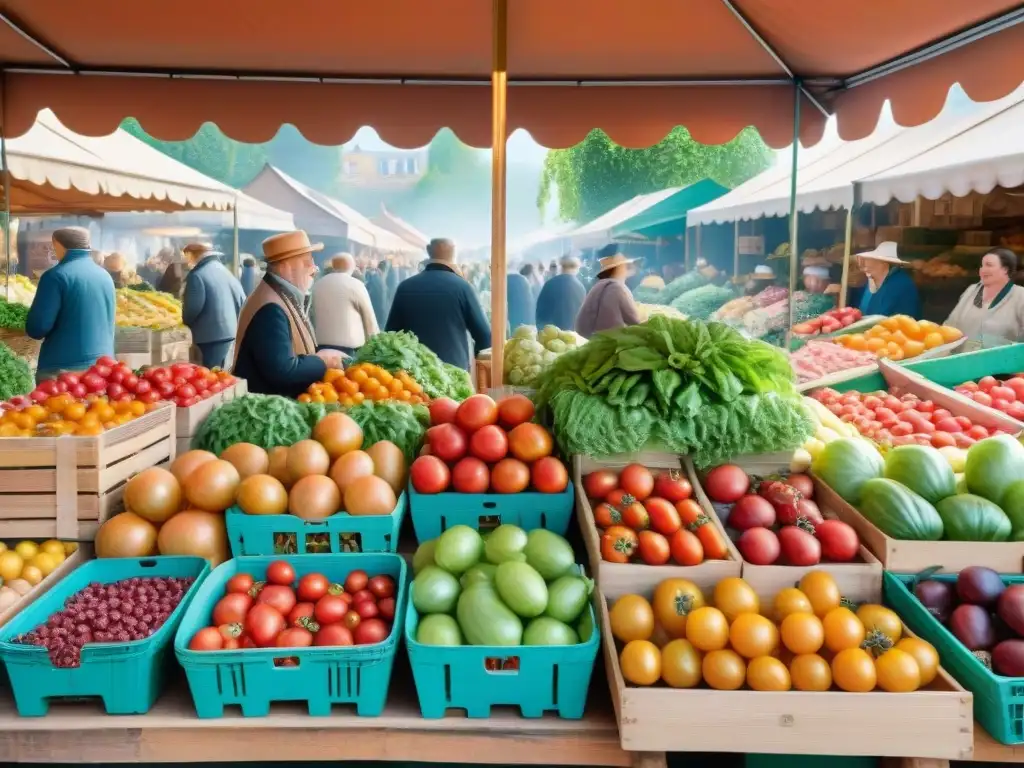 Un vibrante mercado orgánico francés, con productos frescos y coloridos