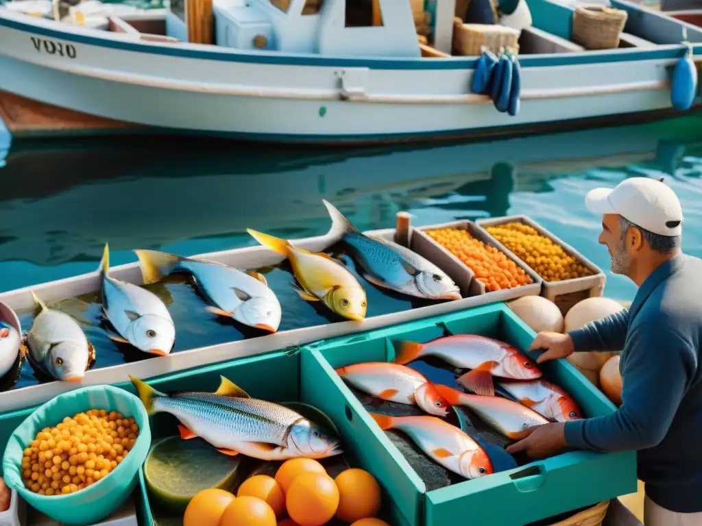 Vibrante mercado de pescado en Marsella con pescadores y mariscos frescos