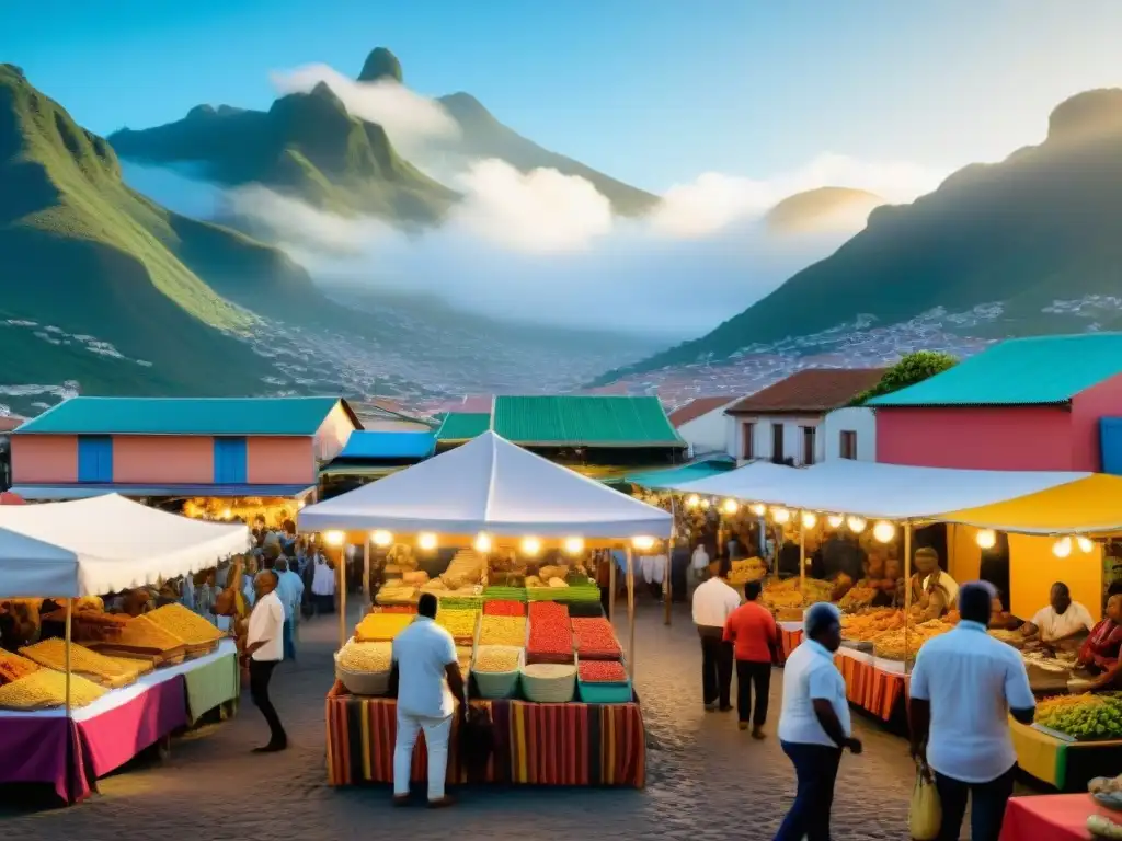 Un vibrante mercado en Guadalupe con platos típicos festivos y la fusión culinaria francesa