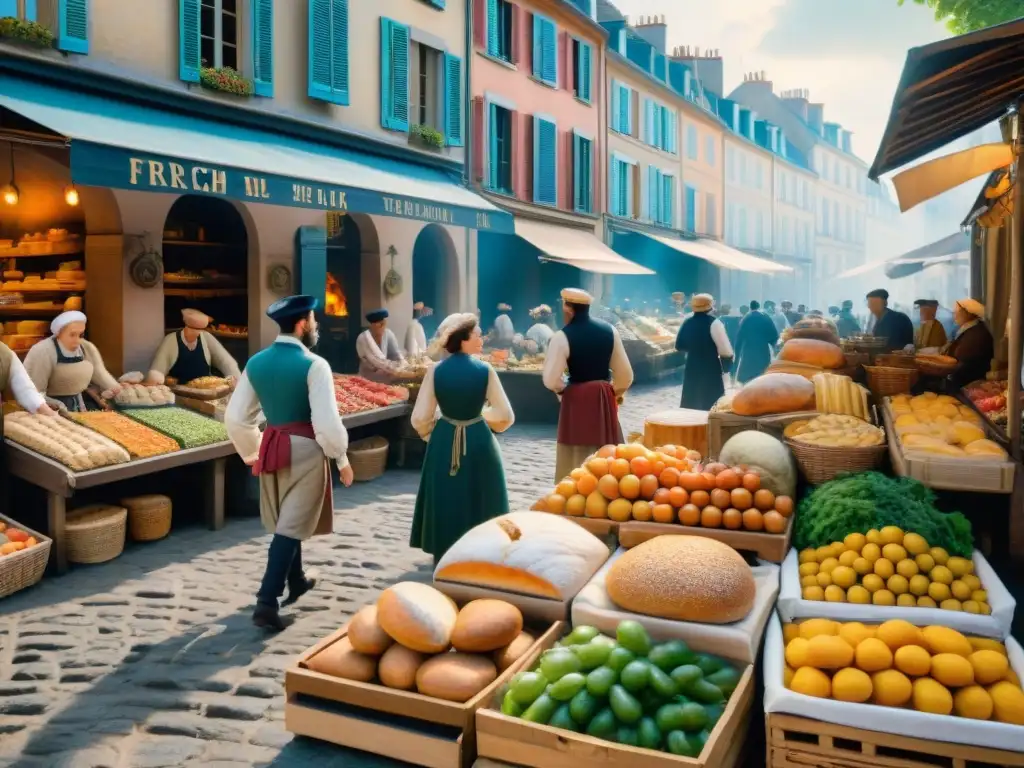 Vibrante mercado del siglo XVIII en Francia: democratización cocina francesa Revolución