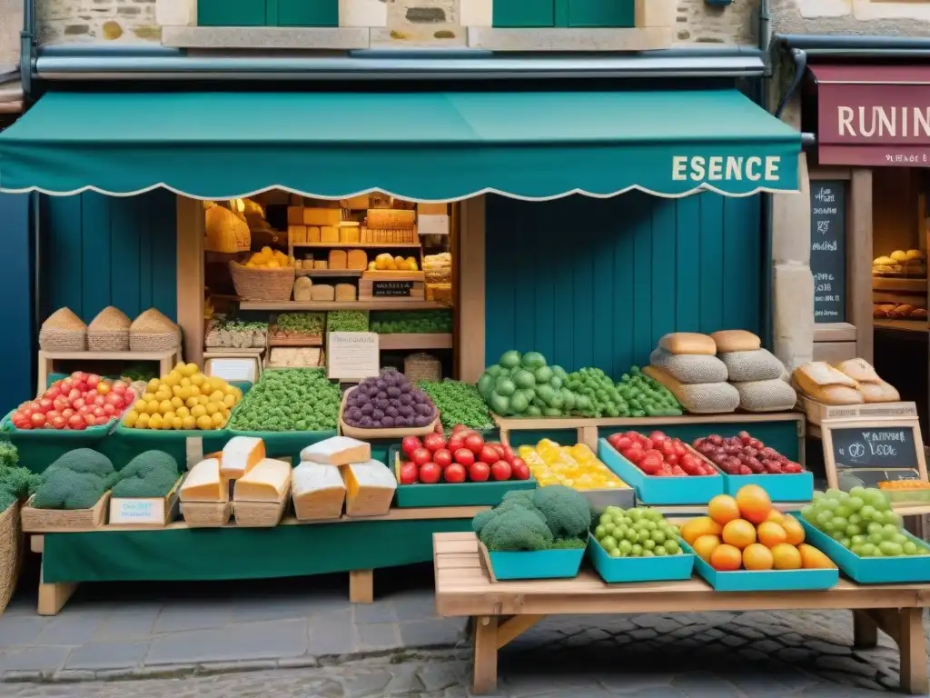 Un vibrante mercado tradicional en Normandía con una variedad de delicias gastronómicas