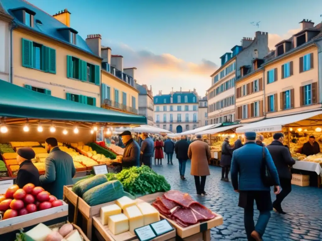 Vibrante mercado tradicional en Lyon, Francia, con productos frescos y locales