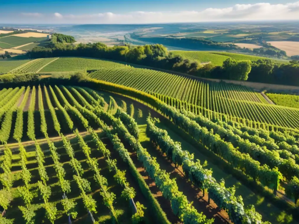 Viñedos de Bordeaux: belleza y terroir Vibrante paisaje de viñedos en Borgoña, Burdeos, bajo la cálida luz del sol