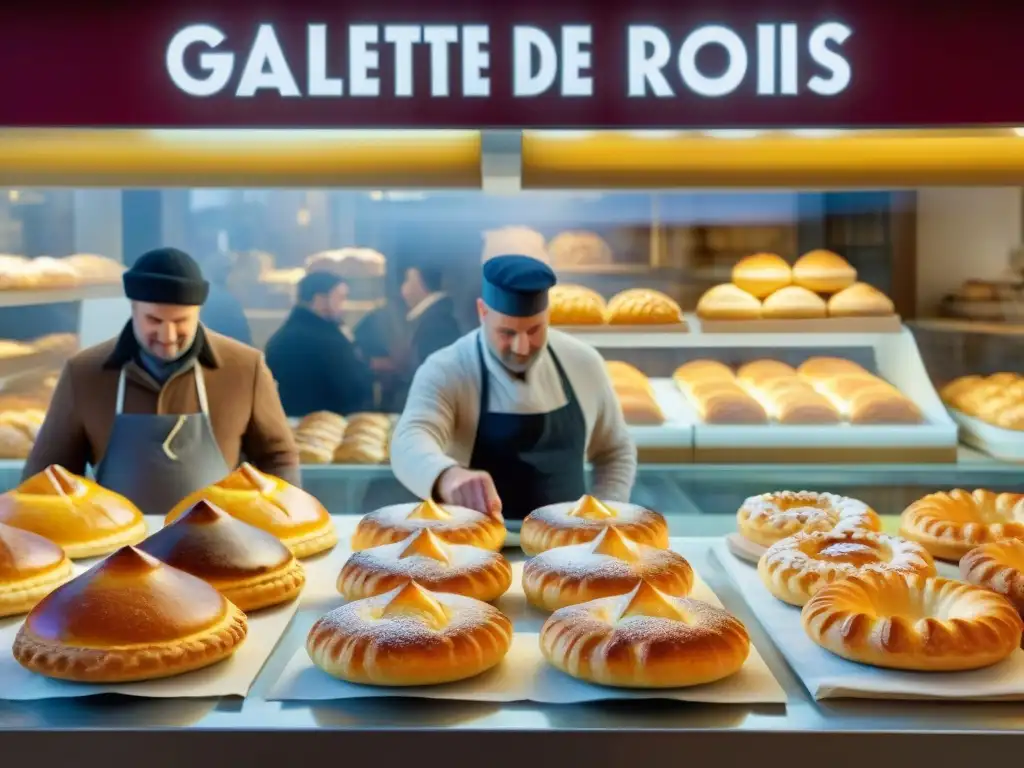 Vibrante panadería francesa durante festival de Galette des Rois