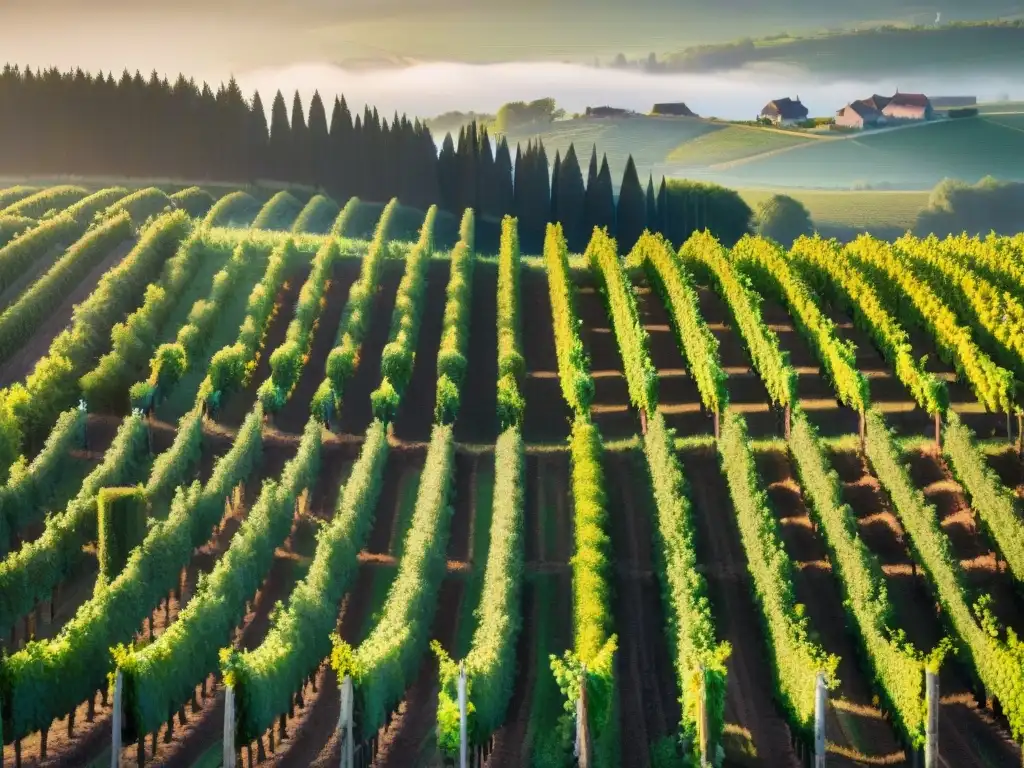 Viñedos de Burgundy y Bordeaux: terroir único en Francia Vibrante patchwork de viñedos muestra la rivalidad vinos Borgoña Burdeos con trabajadores cuidando las uvas