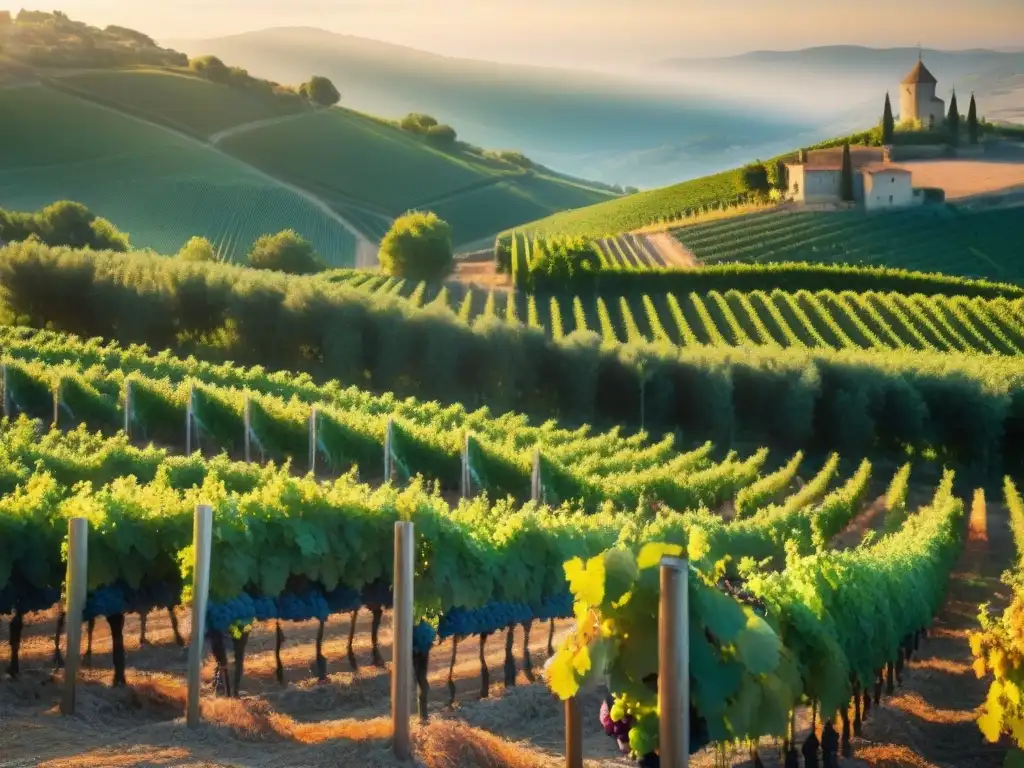 Vibrante vendimia en viñedo del Languedoc-Roussillon, con uvas seleccionadas a mano