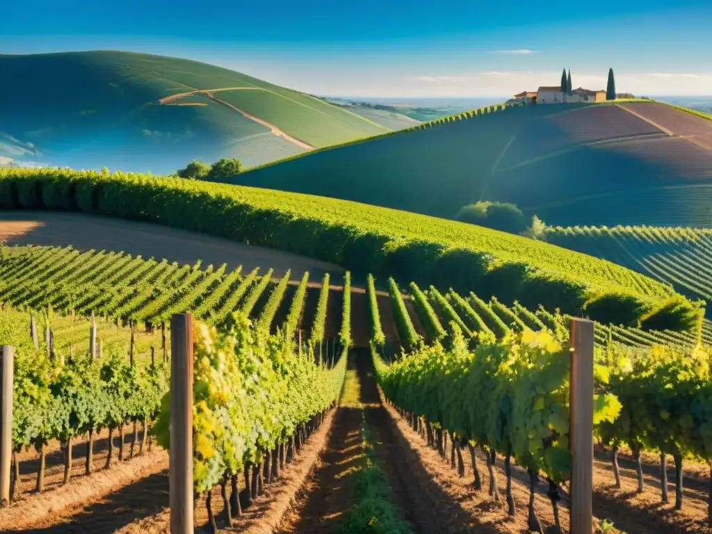 Vibrante viñedo en Borgoña, donde los rayos de sol iluminan las uvas del Pinot Noir