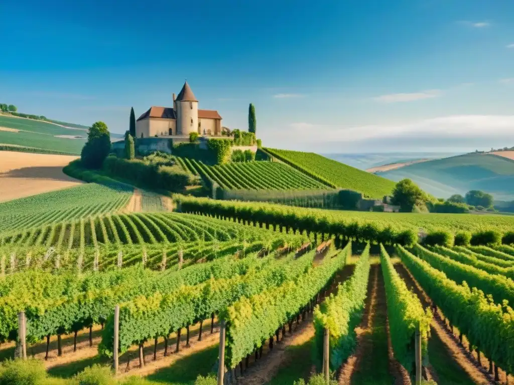 Vibrante viñedo en la región de Champagne, Francia, reflejando la belleza de vinos orgánicos y biodinámicos