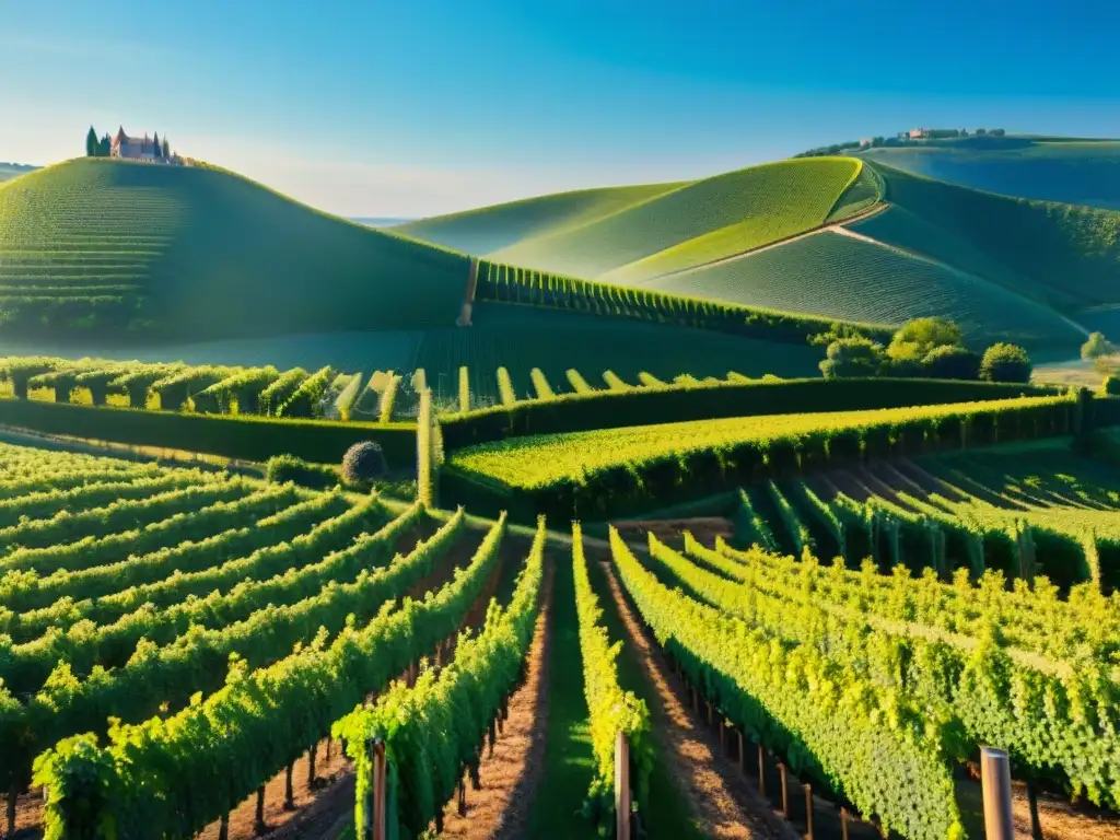 Vibrante viñedo en la región de Champaña francesa, con colores vivos y trabajadores, evocando la belleza de la innovadora gastronomía