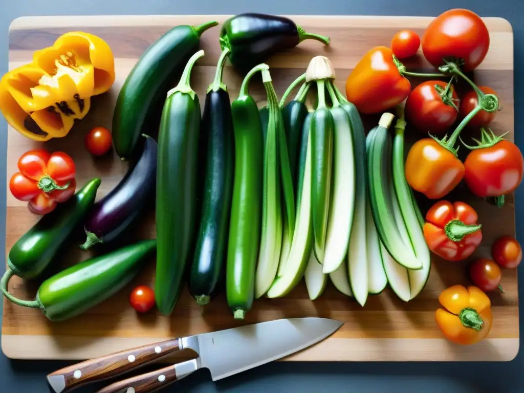 Vibrantes verduras recién cortadas para una receta ratatouille vegana fácil