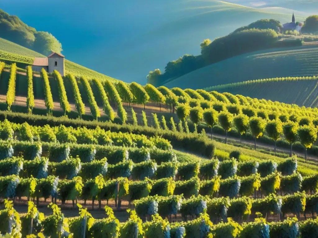 Vibrantes viñedos de la región de Champagne en Francia, con trabajadores y casas históricas