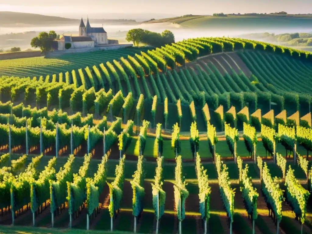 Vibrantes viñedos de Burdeos, Francia, reflejando la influencia cultural de los vinos tintos franceses