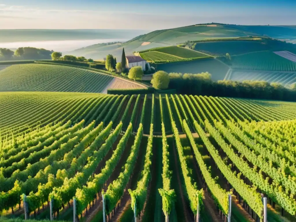 Vibrantes viñedos orgánicos en Francia, bajo el sol brillante