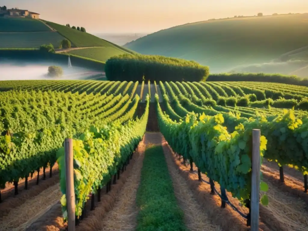 Un viñedo francés al atardecer con tecnología en la agricultura francesa