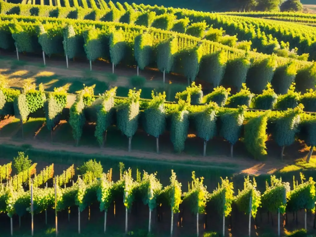 Viñedo en Burdeos al atardecer: vides vibrantes en colinas, trabajadores y chateaus