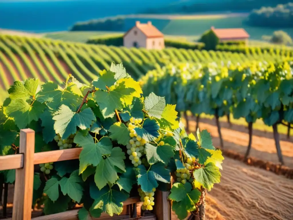 Viñedo biodinámico en la campiña francesa, uvas listas para la cosecha