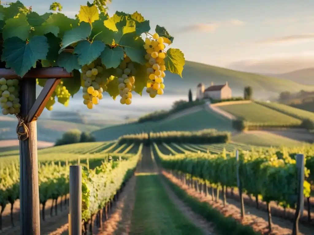 Un viñedo en la campiña francesa al atardecer