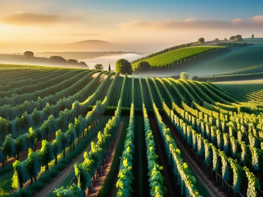 Viñedo de Champagne al amanecer, con prácticas sostenibles