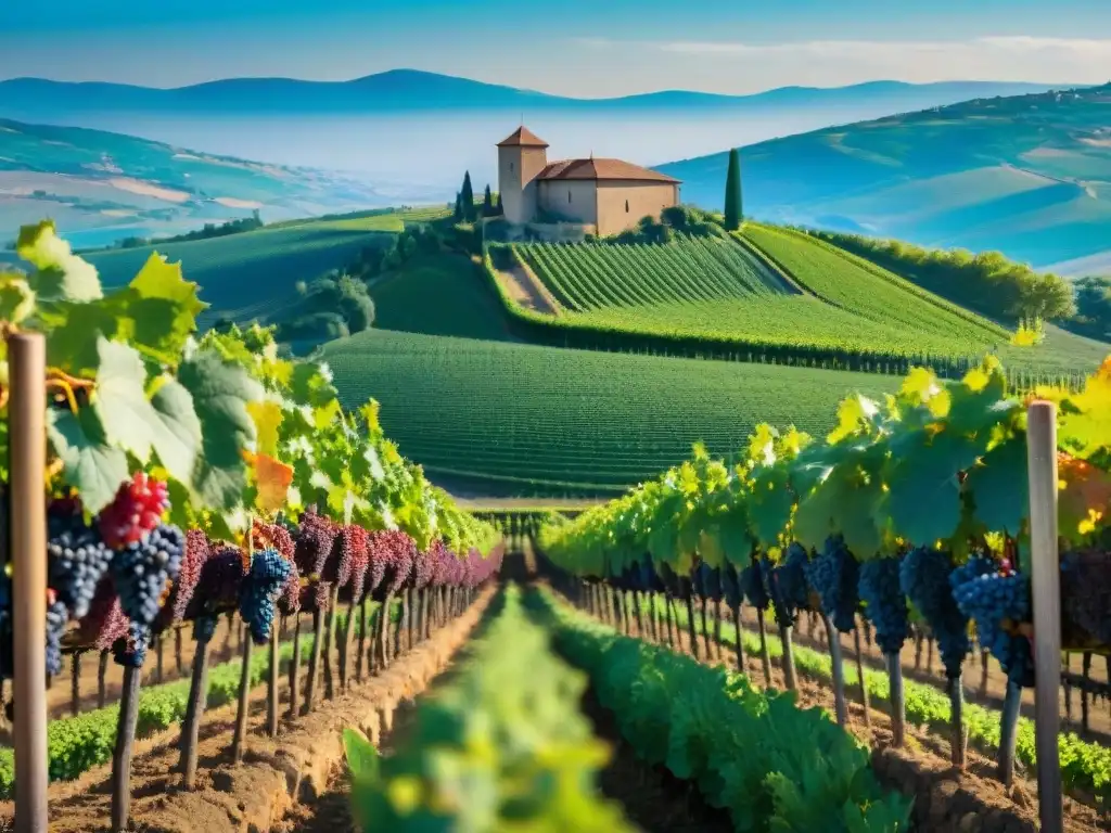 Viñedo en Beaujolais durante la cosecha, uvas Gamay purpura listas para Beaujolais Nouveau historia vino Borgoña